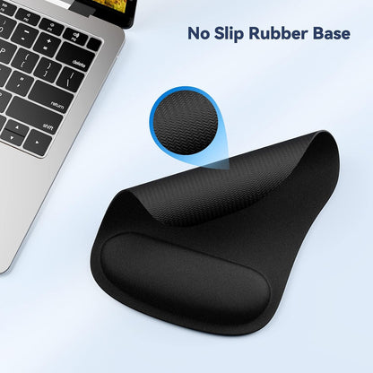 TECKNET Mouse Pad with Wrist Support, Ergonomic Gaming Mouse Pad Pain Relief, Portable Comfortable Mousepad for Computer, Laptop, Office, Home Non-Slip Base, Waterproof Surface - Black