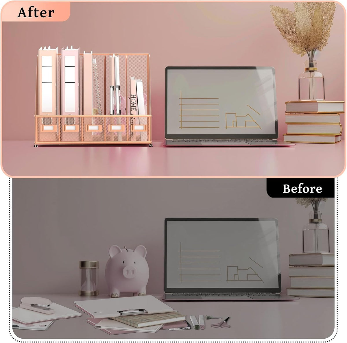 Desk Organizers Metal Desk Magazine File Holder with 5 Vertical Compartments Rack File Organizer for Office Desktop, Classroom, Home Workspace, Black