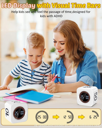 Digital Pomodoro Timer Cube 5/10/25/50min, Visual Productivity Flip Timer for Kids Classroom Desk, Custom Countdown, Silent and Sound Mode for ADHD Study Work Game Kitchen (Purple)