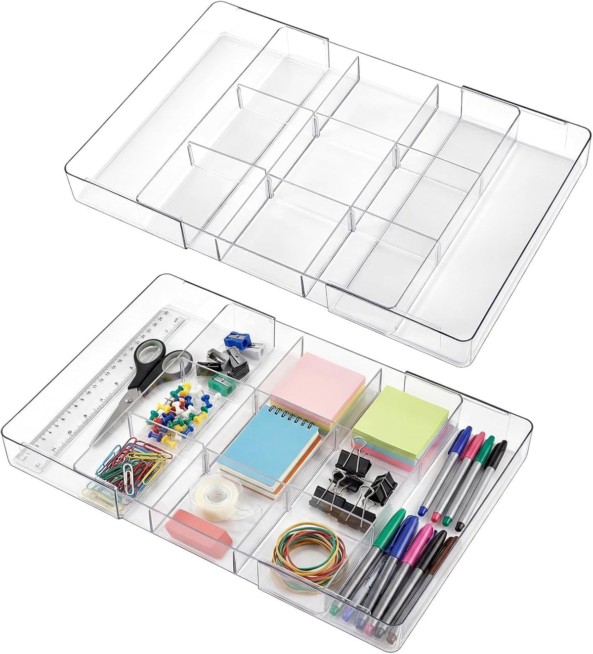 Briwooody 1 Pcs Large Expandable Acrylic Drawer Organizers, Grid Adjustable Drawer, Dividers Organizer for Desk, Makeup, Jewelry, Office, Kitchen Supplies (Clear,11 Compartments)