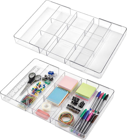 Briwooody 1 Pcs Large Expandable Acrylic Drawer Organizers, Grid Adjustable Drawer, Dividers Organizer for Desk, Makeup, Jewelry, Office, Kitchen Supplies (Clear,11 Compartments)