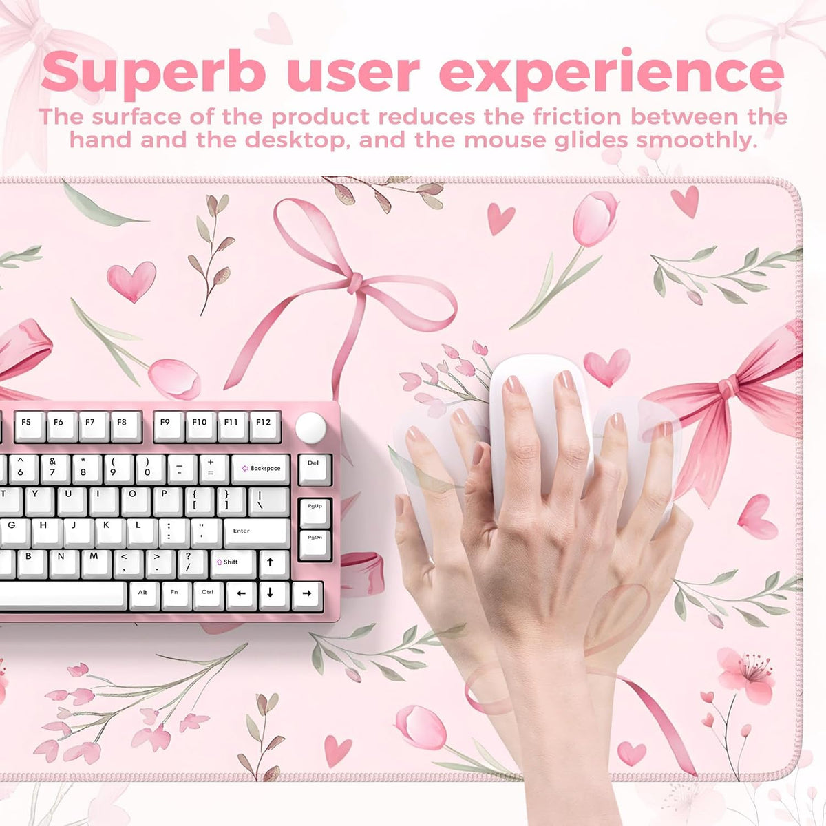 Desk Mat,Mouse Pad for Office Desk,35.4x15.7in,Pink Flowers