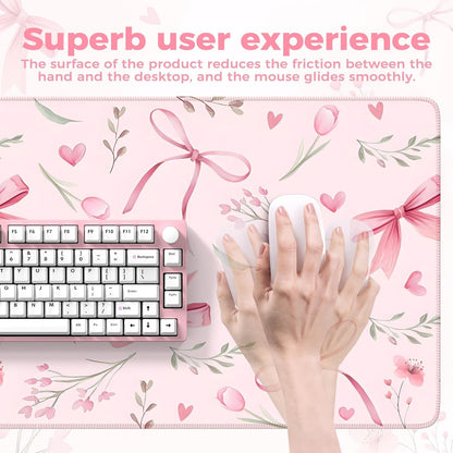 Desk Mat,Mouse Pad for Office Desk,35.4x15.7in,Pink Flowers