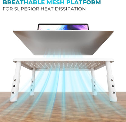 BONTEC Adjustable Monitor Stand Riser with Drawer, Ergonomic Mesh Platform Computer Monitor Stand for Desk, Ventilated Laptop and PC Stand with Cable Management, Supports up to 44lbs