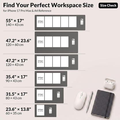 Large Desk Mat, 47" x 17", Black