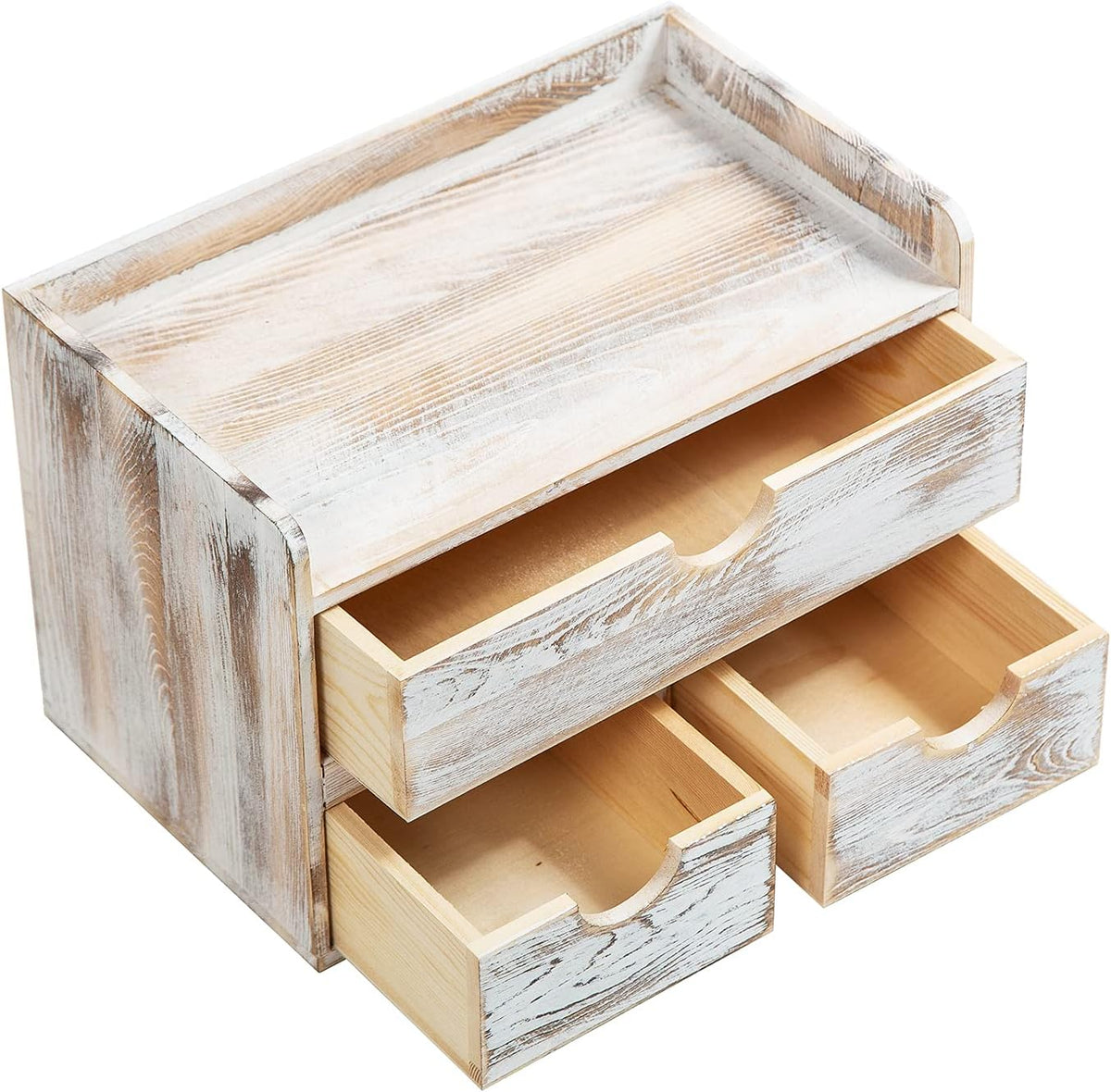 Rustic Distressed white 3-Tier Bamboo Desk Organizer with 3 Drawers Mini Storage Shelf For Desk, Toiletries Vanity Office Supplies (bamboo)