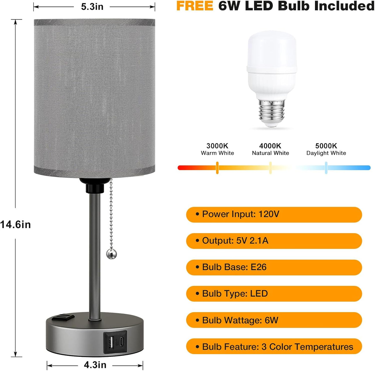 Dicoool Bedside Table Lamp for Bedroom - Small Desk Lamp with USB Ports