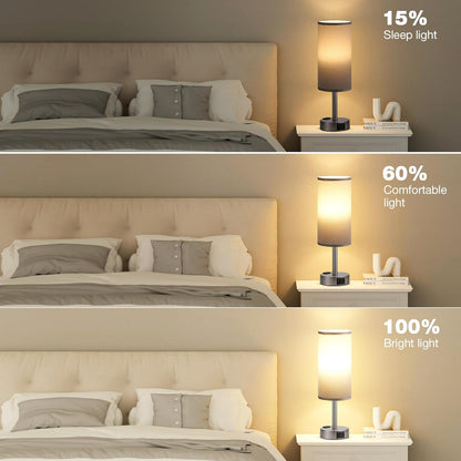 Fenmzee Bedside Table Lamp for Bedroom - Dimmable Touch, USB A+C, AC Outlet