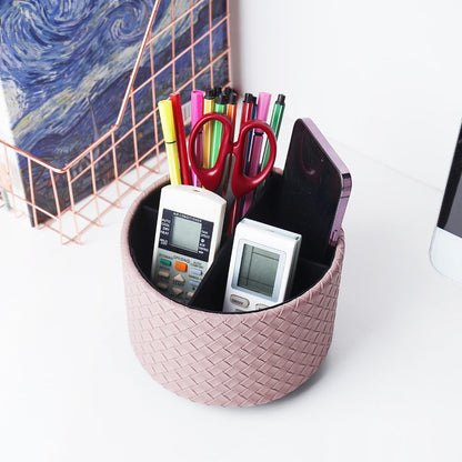 Round Leather Art Supply Organizer,Remote Control Holder,360 Degree Rotating,Multi-Functional Pencil Holder,4 Compartments Desktop Stationary Organizer(1-Blue Bird) - Colors C