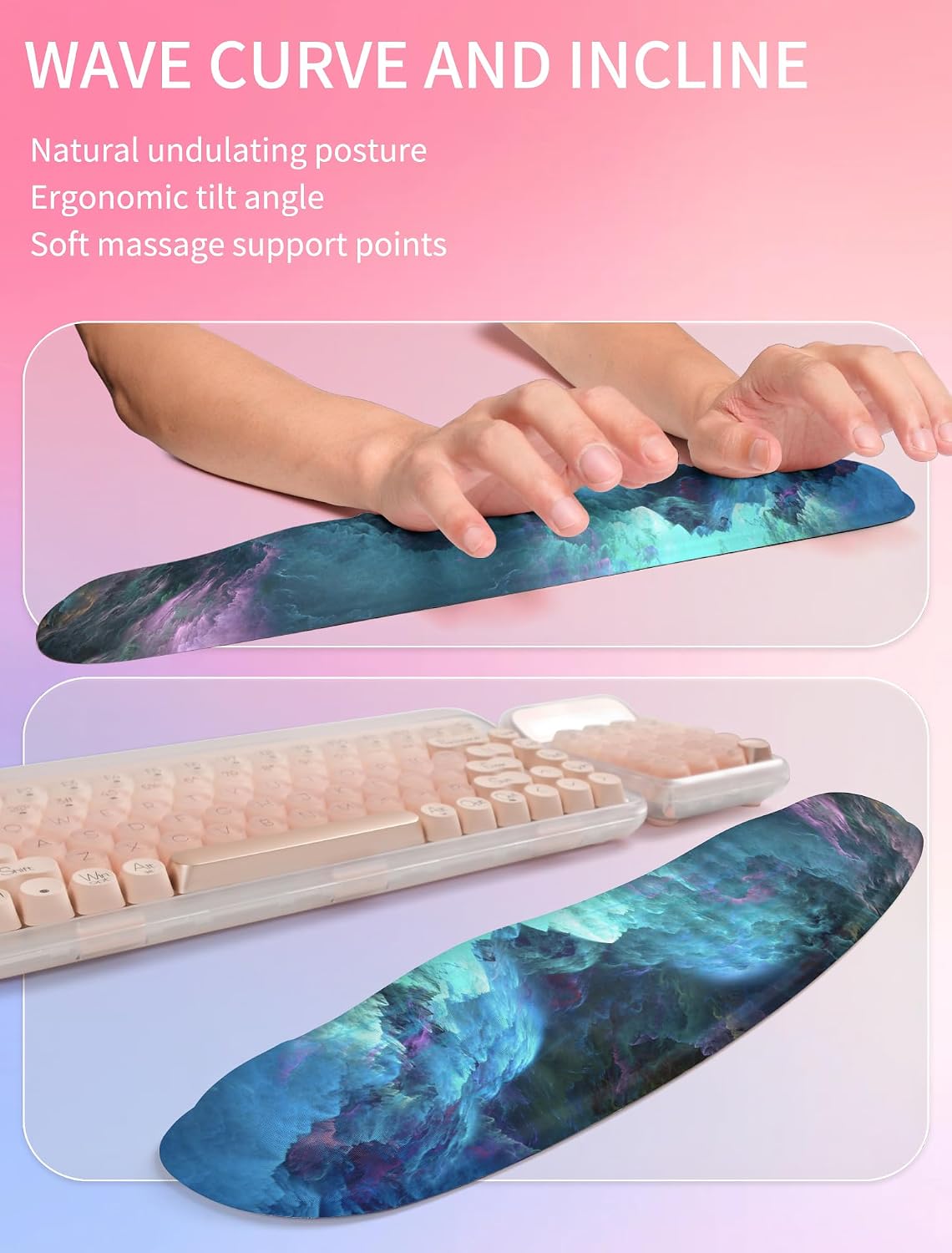 2in1 Combination, Wave Keyboard Wrist Rest and Ergonomic Curvature Mouse Pad Wrist Support for Relieve Wrist Pain, Filled with Soft Cushion Memory Foam, Black
