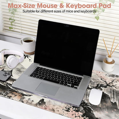 31.5" x 15.7" Waterproof Fabric Desk Pad, Rubber Anti-Slip Base, Stitched Edges No Curling, Fits Laptop Keyboard and Mouse, Smooth Office Mat Large Mouse Pad for Work Game, Black