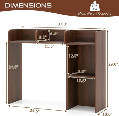 Desktop Bookshelf, Countertop Storage Hutch with 5 Shelves for Computer Desk, Desk 3-Tier Display Rack, Multipurpose Wood Desktop Hutch Storage Organizer for Dorm Office Home