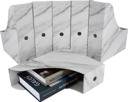 HUAPRINT Magazine Holder( 6 Pack, Marbling Gray) Cardboard Magazine File Holder-Folder Holder,Magazine Organizer,Document Organizer,Magazine Storage Box,With Labels