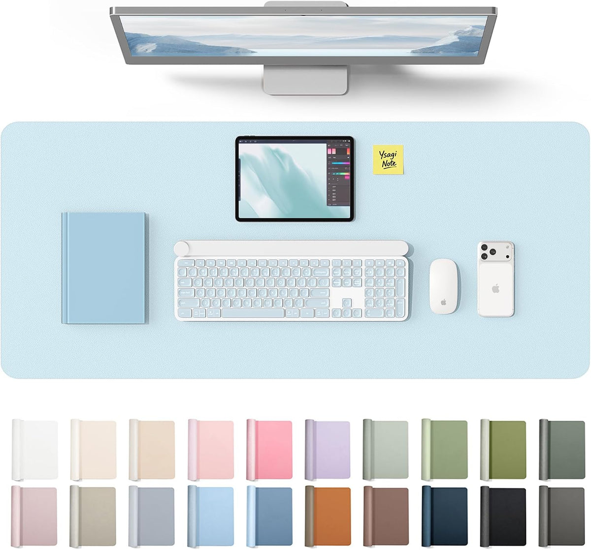 YSAGi Leather Desk Pad Protector, Office Desk Mat, Large Mouse Pad, Non-Slip PU Leather Desk Blotter, Waterproof Laptop Desk Writing Pad for Office and Home (23.6" x 13.8", Eggshell) - Colors B