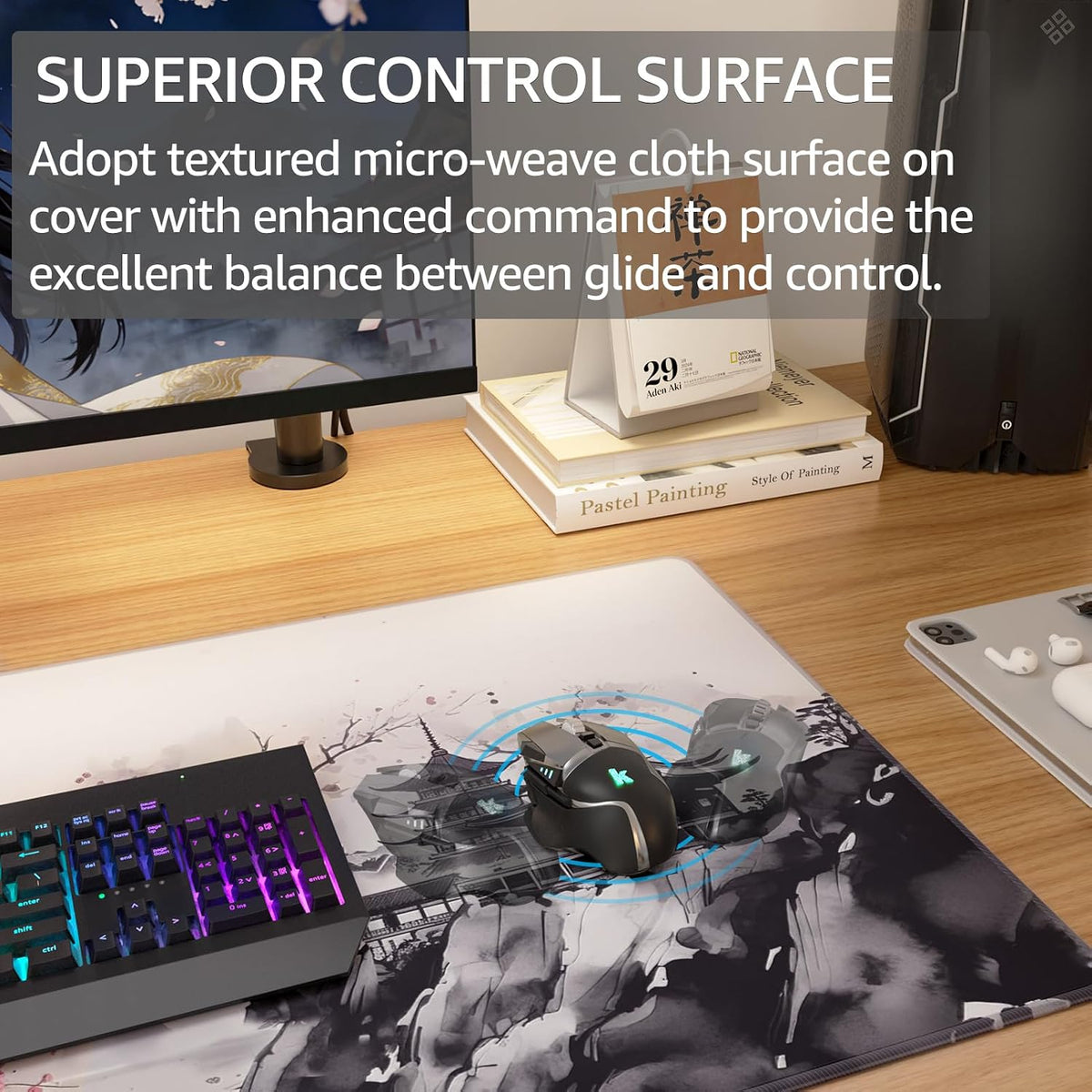 KTRIO Large Gaming Mouse Pad Desk Mat for Gamer, 31.5" x 11.8", Black, XL | Extended Size Design, Superior Micro-Weave Cloth, Non-Slip Rubber Base, Durable Stitched Edges, Water-Resistant Coating