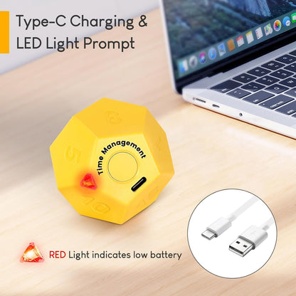 Mini 12 Sided Cube Timer, 11 Preset Times Pomodoro Timer for Enhanced Productivity. Ideal for ADHD Management, Workout, Study & Kitchen Cooking. Easy to Use（White）