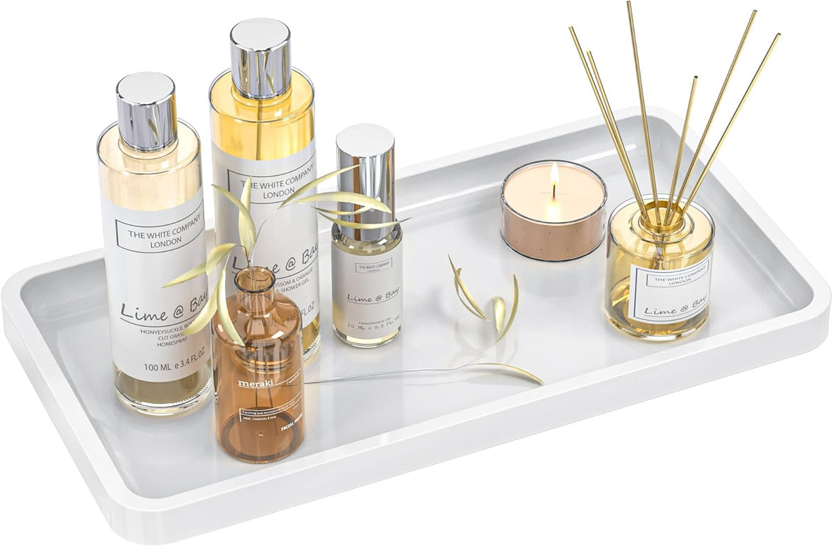 Small Bathroom Vanity Tray for Countertop Makeup Perfume Jewelry Decor Candle Keys, Small Black Kitchen Tray for Soap Dispenser Spice Bamboo Toilet Tray 7.9" L x 4" W x 0.79" H