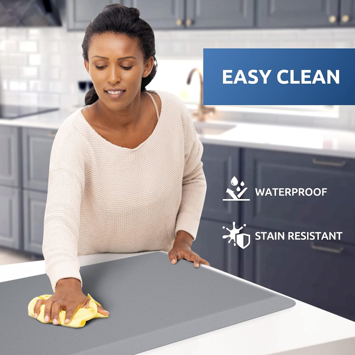 KitchenClouds Kitchen Mat Cushioned Anti Fatigue Rug 17.3"x28" Water Resistant, Non Slip, Standing and Comfort Desk/Floor Mats for House Sink Office (Black)