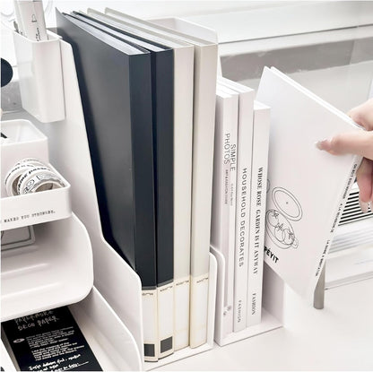 Clear Vertical File Holder, 2 pack, for Home Office | Clear plastic Magazine Organizer, 2-pack. Multi-purpose document organizer for home office, school. Space-saving storage.