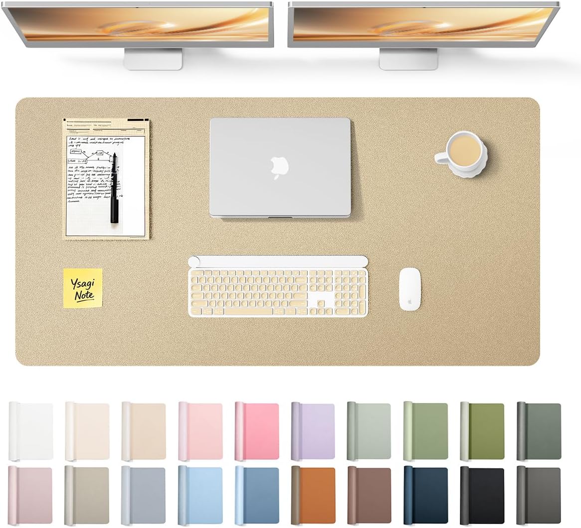 YSAGi Leather Desk Pad Protector, Office Desk Mat, Large Mouse Pad, Non-Slip PU Leather Desk Blotter, Waterproof Laptop Desk Writing Pad for Office and Home (23.6" x 13.8", Eggshell) - Colors A