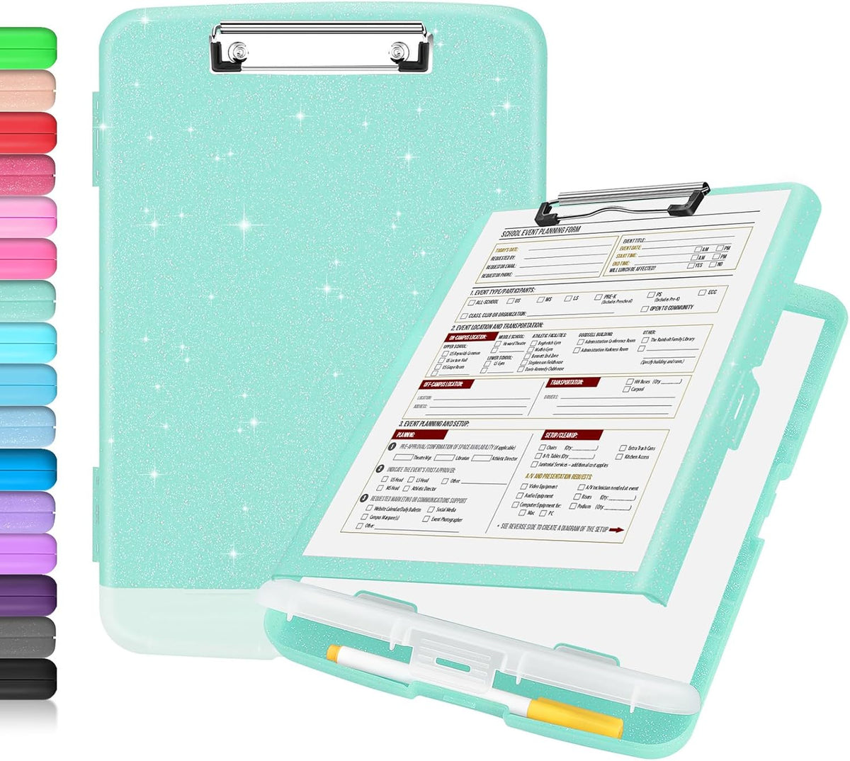 Clipboard with Storage, Clip Board 8.5 x 11 with Pen Holder, High Capacity Plastic Organization Case Box for Letter Legal A4 Size Paper, Nurses Teachers Must Haves, School & Office Supplies