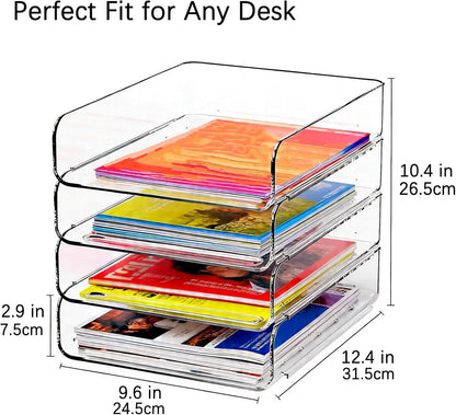DCA Large Capacity Desk Organizer, 4 Tier Paper Organizer, File Organizer for Desk, Stackable Paper Tray for Office, Home and School