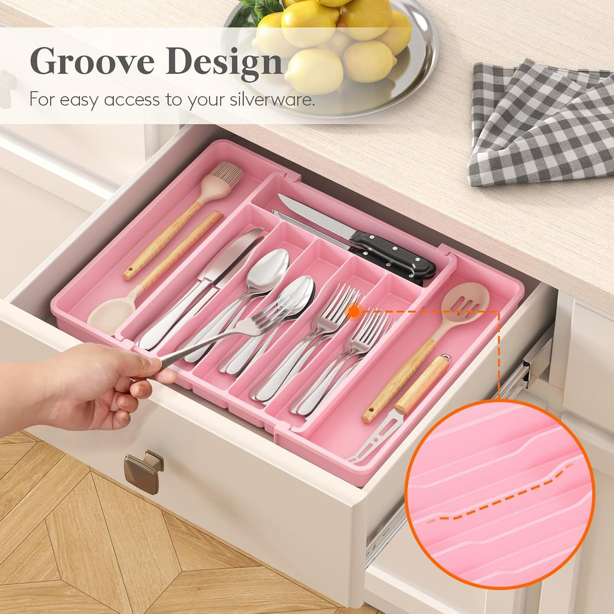 Expandable Silverware Drawer Organizer, Kitchen Utensil Tray