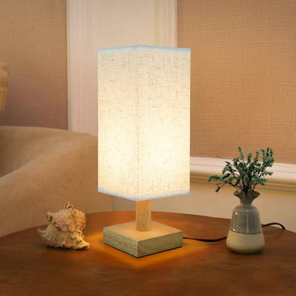 Small Bedside Table Lamp for Bedroom,Natural Round Wood Base&Fabric Linen Shade,Cozy Night Table Light for Study Reading,Minimalist Boho Desk Lamp for Nightstand,Living Room,Nursery,Kitchen,Dorm