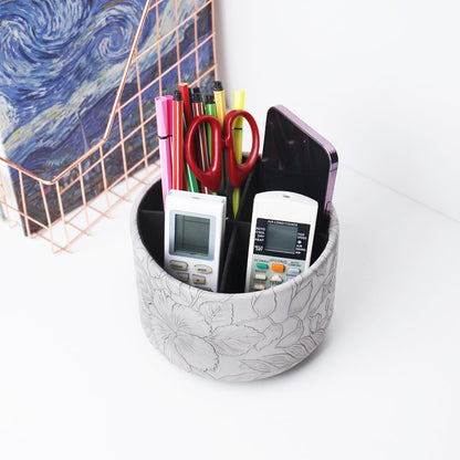 Round Leather Art Supply Organizer,Remote Control Holder,360 Degree Rotating,Multi-Functional Pencil Holder,4 Compartments Desktop Stationary Organizer(1-Blue Bird) - Colors C