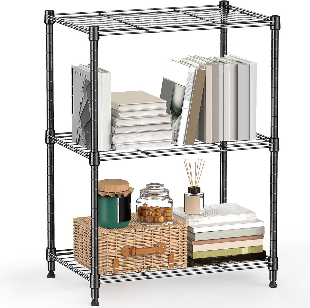 M MZG 450 lbs Steel Storage Shelving 3-Tier Utility Shelving Unit Steel Organizer Wire Rack for Home,Kitchen,Office (11.8" D x 17.7" W x 26.3" H) - Colors A