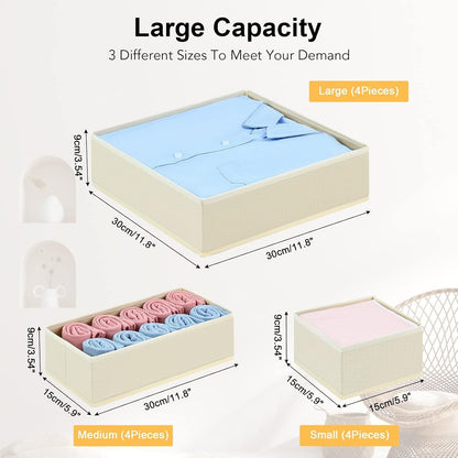 Drawer Organizer Clothes, Dresser Organizer, Foldable Closet Organizers and Storage, Fabric Dresser Bins, Drawer Dividers for Nursery, Baby Clothes, Underwears, Sock (Beige)