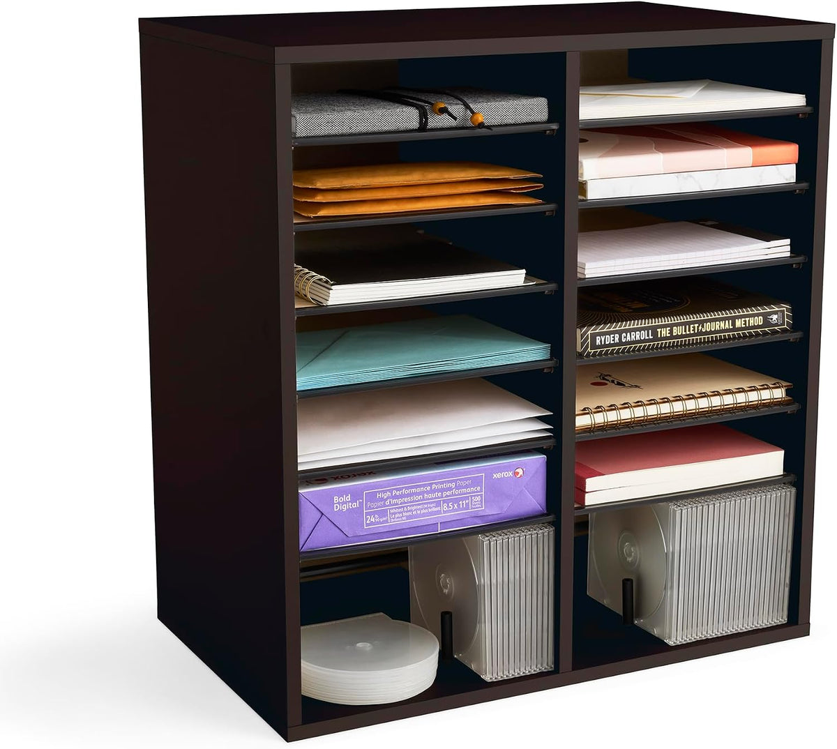 Safco 9422GR Wood Adjustable Literature & Paper Organizer, 16 Adjustable Compratment, Stackable Durable Construction, Home, Office, Mailroom, Classroom Mailbox , Gray
