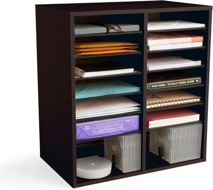 Safco 9422GR Wood Adjustable Literature & Paper Organizer, 16 Adjustable Compratment, Stackable Durable Construction, Home, Office, Mailroom, Classroom Mailbox , Gray