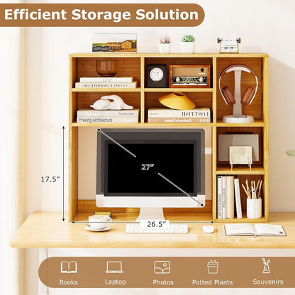 Desktop Bookshelf, Countertop Storage Hutch with 5 Shelves for Computer Desk, Desk 3-Tier Display Rack, Multipurpose Wood Desktop Hutch Storage Organizer for Dorm Office Home