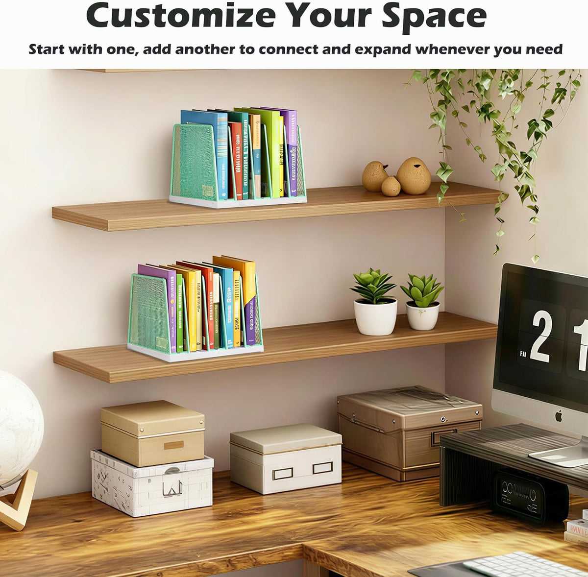 AUPSEN 5-Section File Organizer for Desk, Wood Mesh Desktop File Organizer, File Sorter Storage Rack, Vertical Folder Holder for Files, Magazines, Books (Black)