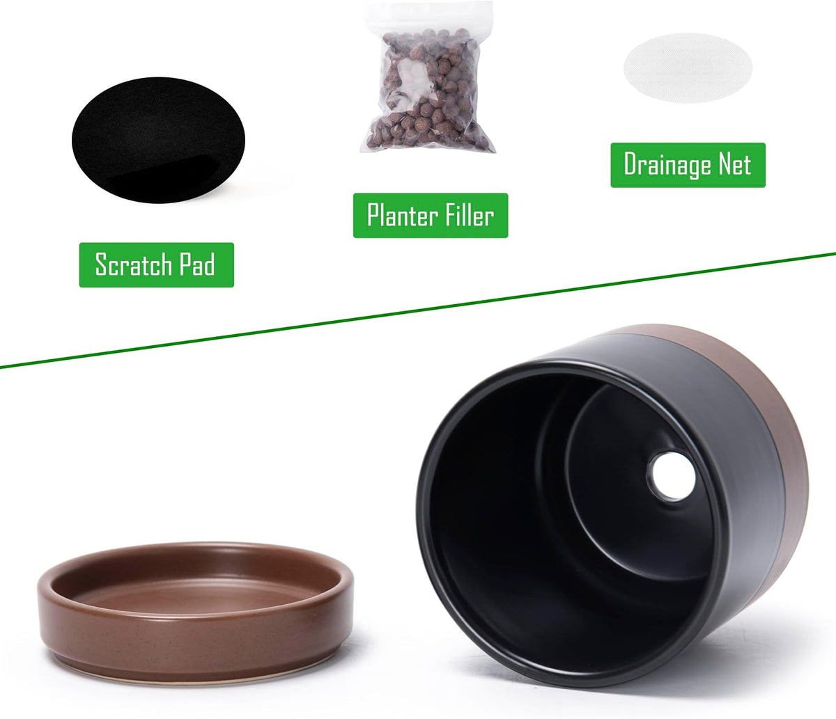 D'vine Dev 4.7 Inch Ceramic Planter Pot with Drainage Hole and Saucer, Indoor Cylinder Round Planter Pot, Teal, 94-O-B-9