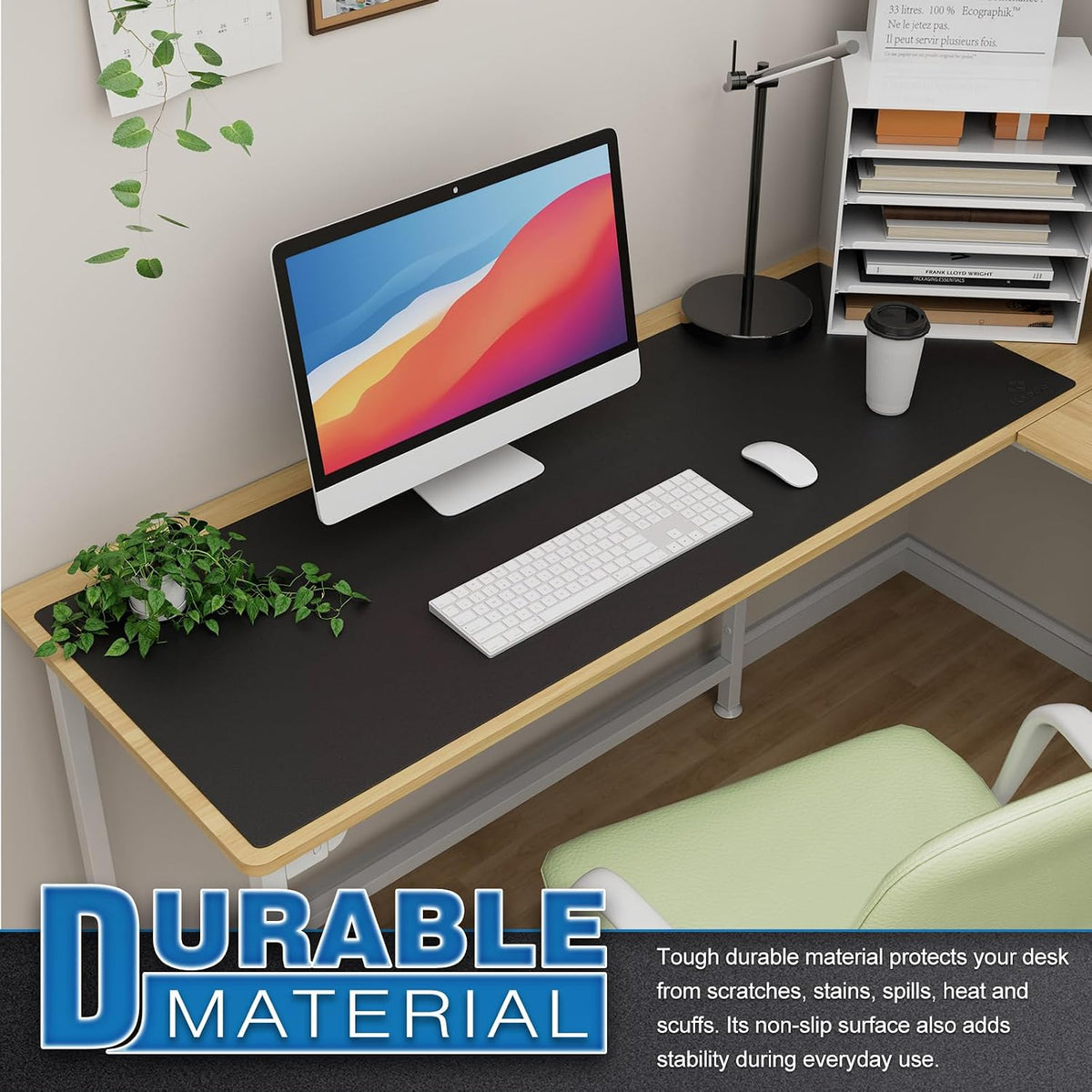 K KNODEL Large Office Leather Desk Mat, Mouse and Keyboard Pad, Computer and Laptop Mat, Desktop Protector and Cover, Writing Pad and Blotter (31.5"x15.7", Black)