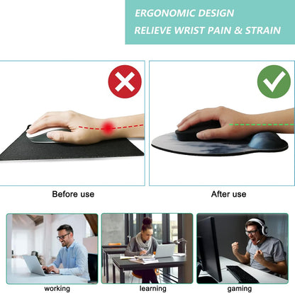 Mouse Pad with Wrist Support, Ergonomic Mouse Pad with Memory Foam Wrist Rest Cushion, Non-Slip Rubber Base Gaming Mice Pad for Home Office Computer Laptop, Flower Black