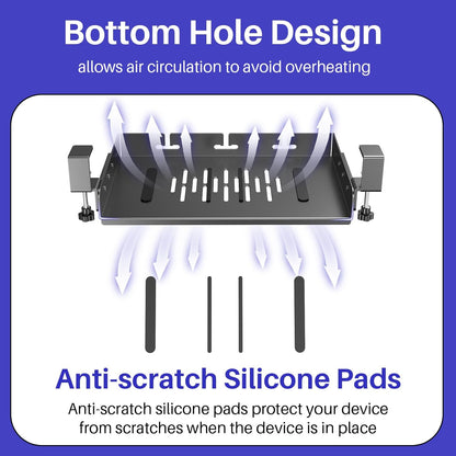 No Drill Under Desk Laptop Mount, Metal Under Desk Storage Shelf with Cable Management, Laptop Storage Tray for MacBook, Keyboard, Mac Mini, Anti-Scratch Silicone, Fits Office, Gaming, Workstations