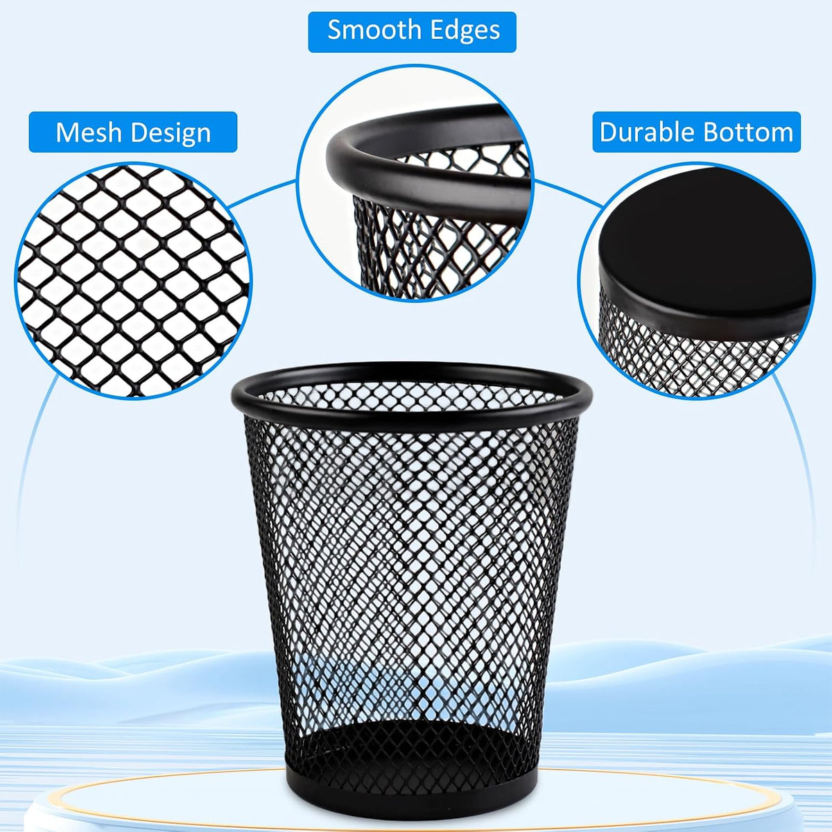 AZUREAL Pencil Holder 2 Pack, Black Mesh Desk Pen Holders, Premium Metal Pen Cup Holder for Desk, Office, Home, School