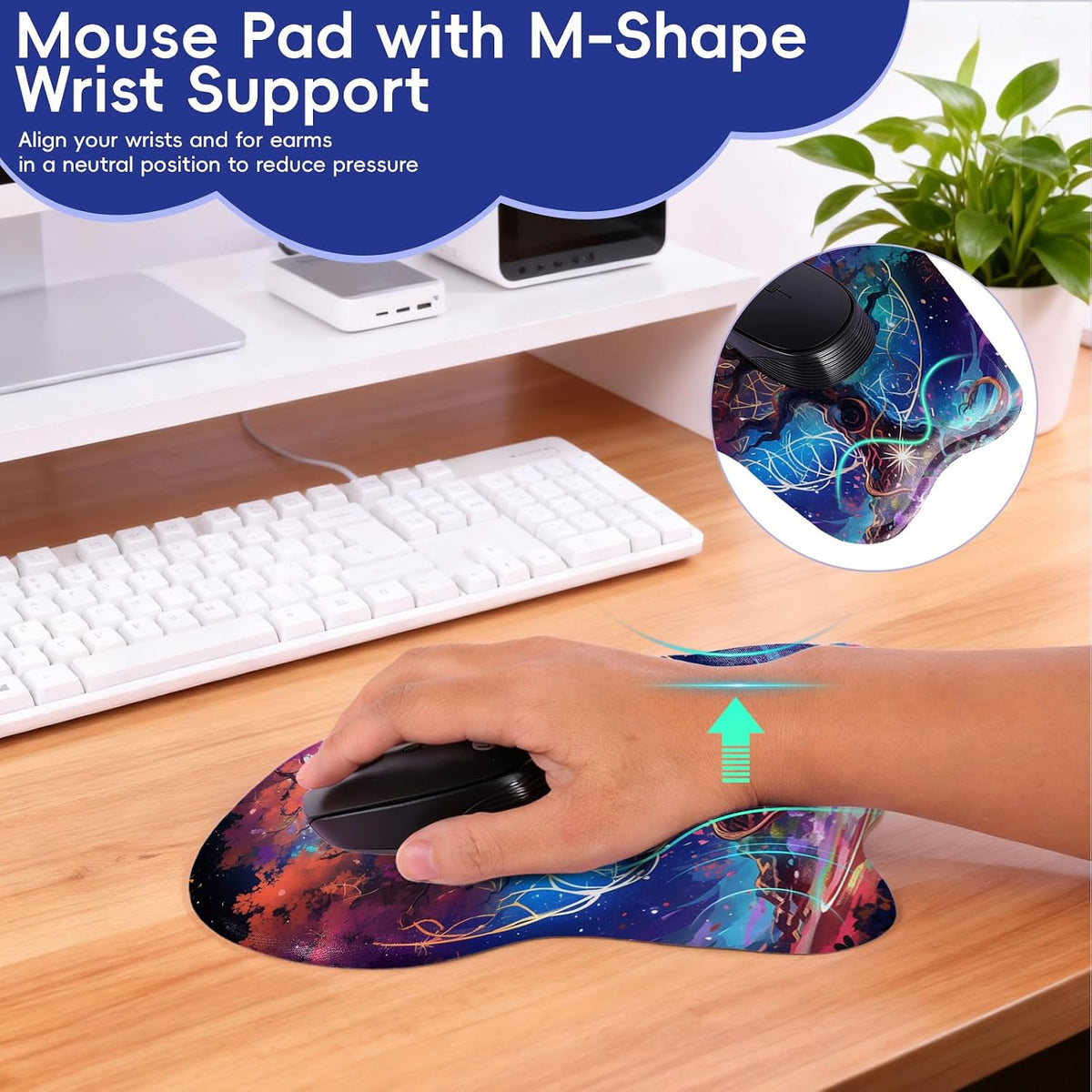 Wrist Support Mouse Pad Anti Slip Rubber Wrist Rest Mousepad 9in X 8in Small Desktop Notebook Mouse Mat for Working and Gaming (M-Pink Floral)
