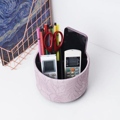 Round Leather Art Supply Organizer,Remote Control Holder,360 Degree Rotating,Multi-Functional Pencil Holder,4 Compartments Desktop Stationary Organizer(1-Blue Bird) - Colors A