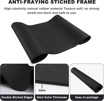 31.5" x 15.7" Waterproof Fabric Desk Pad, Rubber Anti-Slip Base, Stitched Edges No Curling, Fits Laptop Keyboard and Mouse, Smooth Office Mat Large Mouse Pad for Work Game, Black