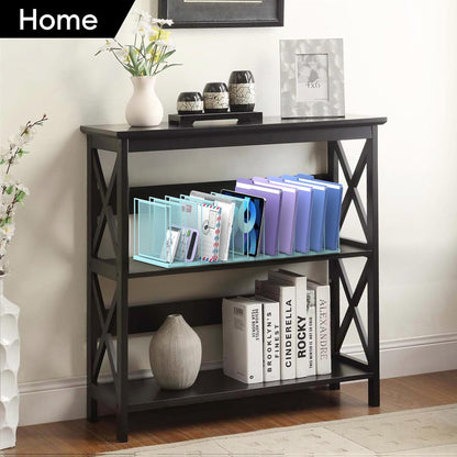File Organizer for Desk, 5-Section Vertical File Sorter, Paper Holder Organizer Standing Metal File Folder for Office Home Classroom, Black