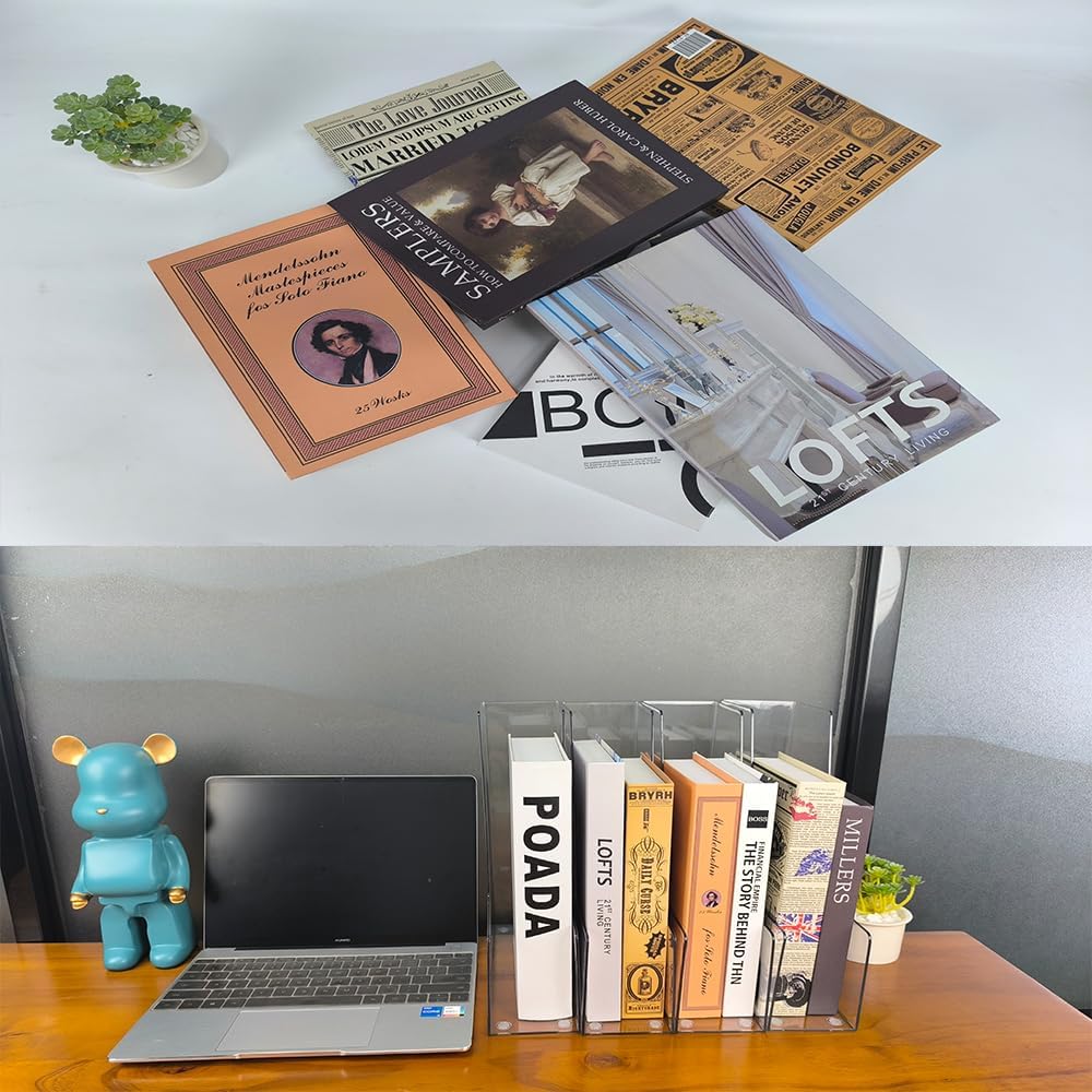 Clear Vertical File Holder, 2 pack, for Home Office | Clear plastic Magazine Organizer, 2-pack. Multi-purpose document organizer for home office, school. Space-saving storage.