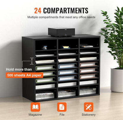 VEVOR Literature Organizers, 12 Compartments Office Mailbox with Adjustable Shelves, Wood Literature Sorter 20.4x12x16.1 inches for Office, Home, Classroom, Mailrooms Organization, EPA Certified White