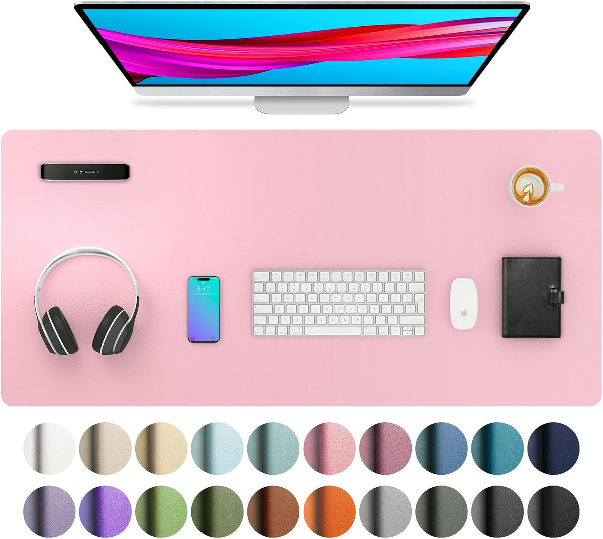 Aothia Leather Office Desk Pad Protector, Non-Slip PU Leather Desk Blotter, Waterproof Laptop Writing Mouse Pad for Office and Home, Black, 31.5" x 15.7" - Colors B