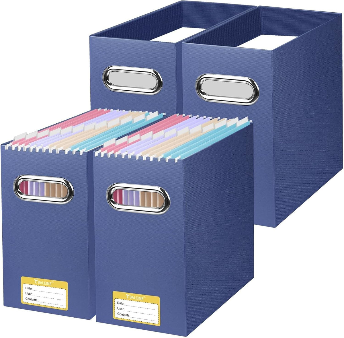 BALEINE File Organizer Box, Cardboard File Folder Organizer with Handle for Letter Size, Portable Collapsible Hanging Filing Box for Home Office Document Storage (2 Pack, Black)