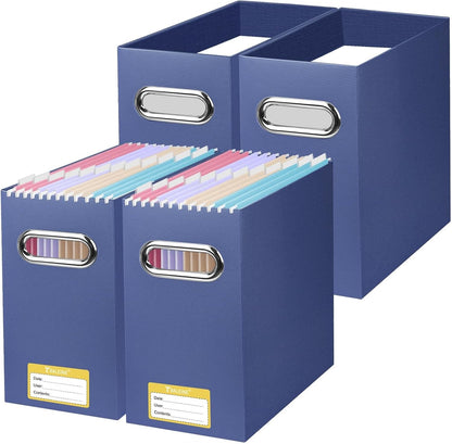 BALEINE File Organizer Box, Cardboard File Folder Organizer with Handle for Letter Size, Portable Collapsible Hanging Filing Box for Home Office Document Storage (2 Pack, Black)