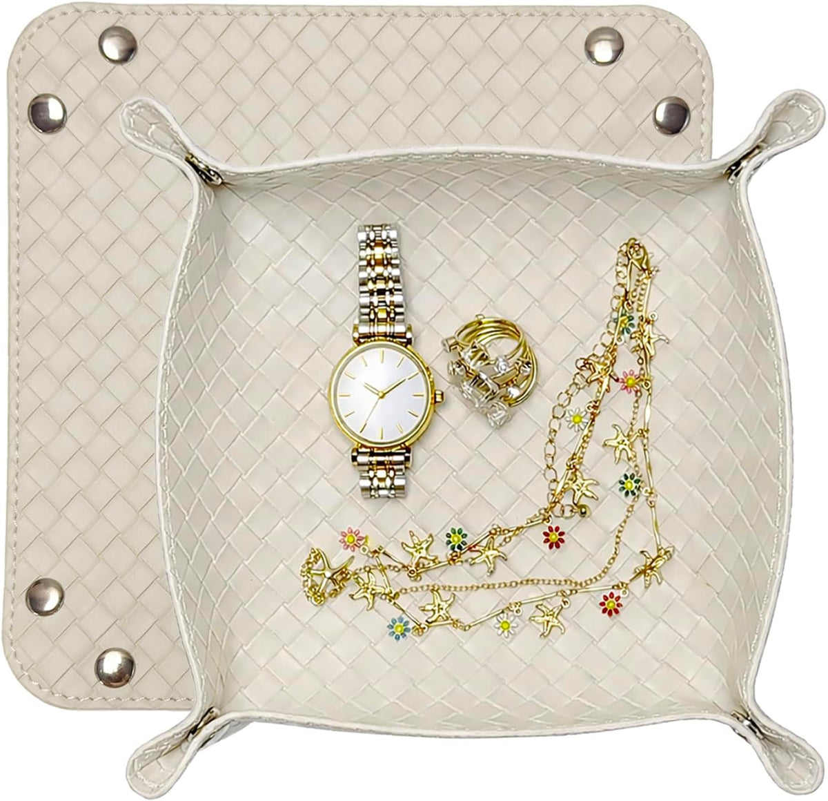 Small Valet Tray, Jewelry Tray for Rings Watches Earrings, Entryway Catchall Caddy for Coins Keys Change, Nightstand Bedside Valet Holder, Trays for Electronic Gadgets, Beige - Colors A